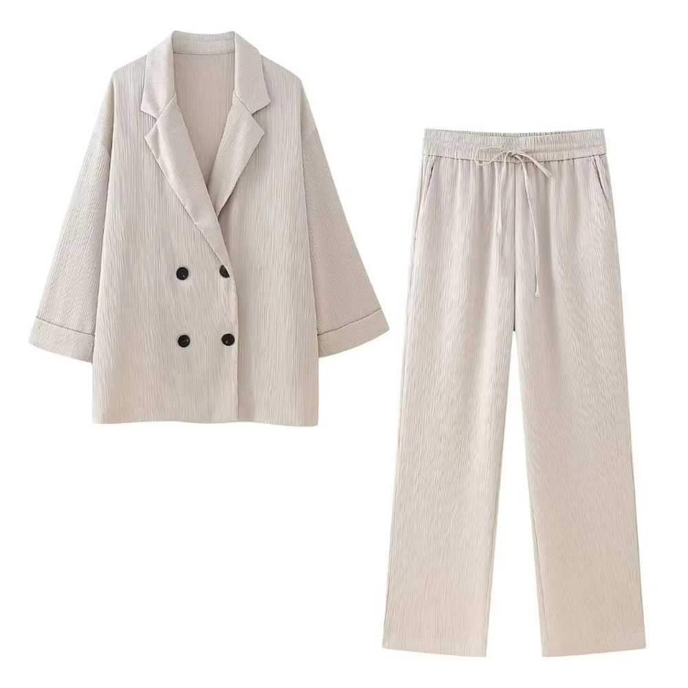 Women's Wrinkle-Effect Suit Set – Chic European & American Style