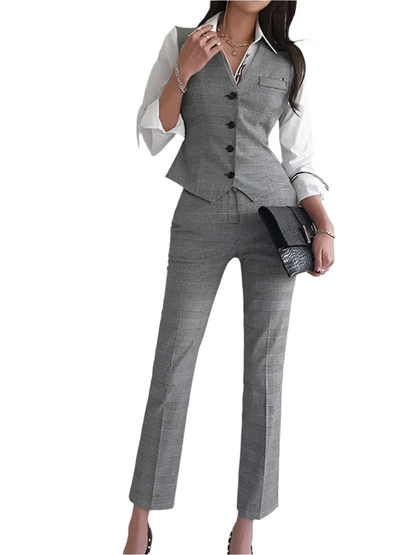 3-Piece Plaid Business Suit – Elegant Office Attire