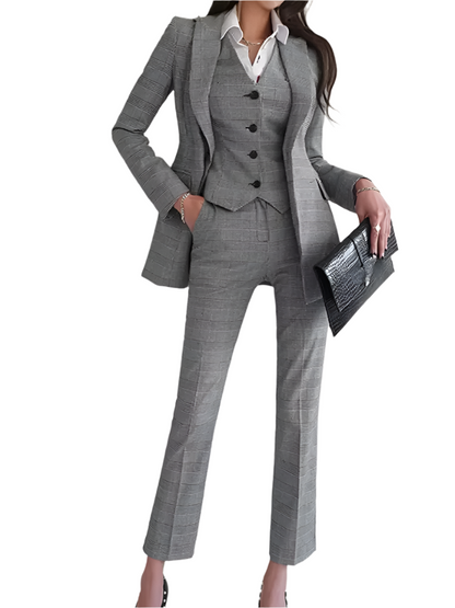 3-Piece Plaid Business Suit – Elegant Office Attire