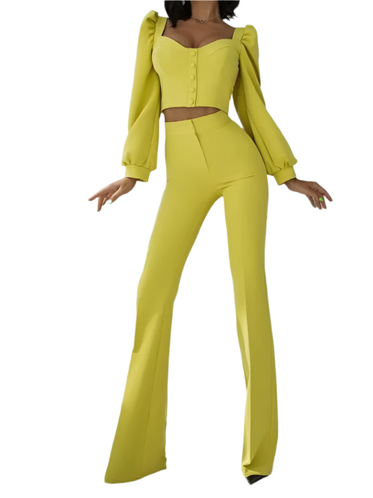 Off-Shoulder Top & Bell Bottom Pants Set – Trendy & Chic