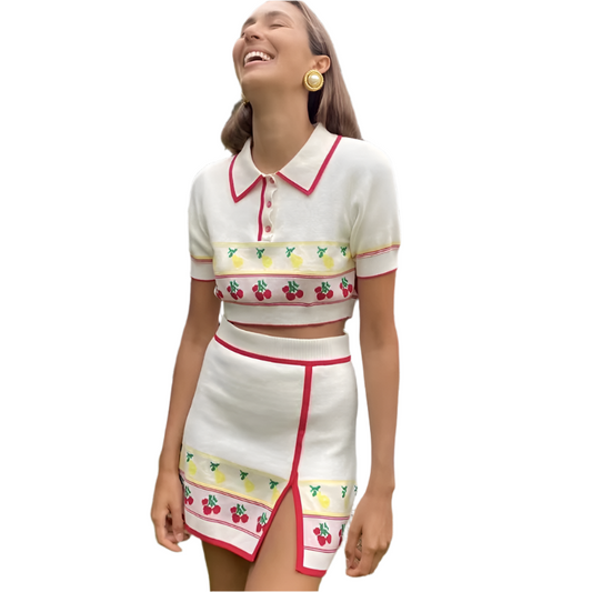 Cherry Knit 2-Piece Set – Vintage Summer Elegance