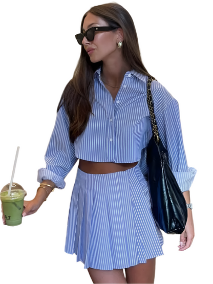 Elegant Blue Striped 2-Piece Set – Timeless & Chic