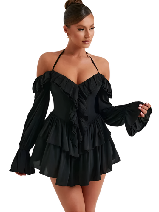 Elegant Halter Ruffle Mini Dress – Chic & Flirty