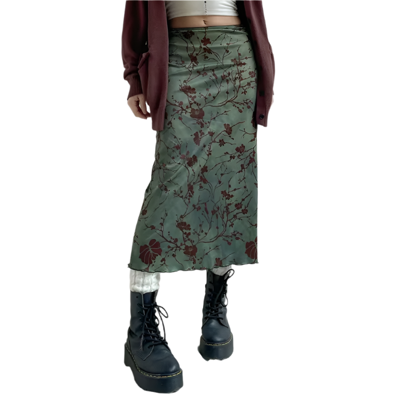 Floral Print Midi Skirt – Vintage & Chic