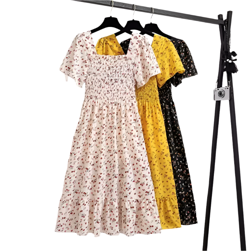 Elegant Floral Chiffon Midi Dress – Effortless Spring & Summer Style