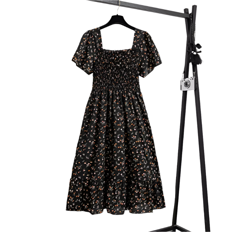 Elegant Floral Chiffon Midi Dress – Effortless Spring & Summer Style