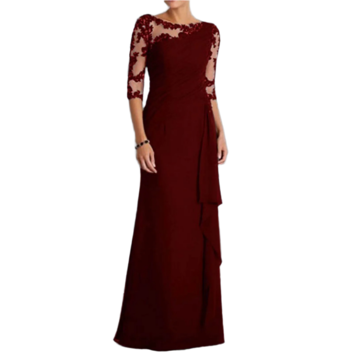 Elegant Lace Patchwork Evening Gown – Timeless Glamour & Sophistication