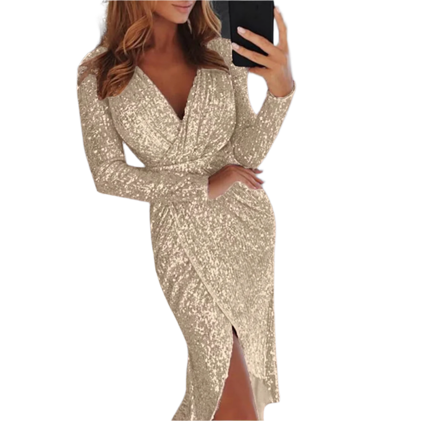 Sequin Front Split Bodycon Dress – Glamorous Shine & Bold Elegance