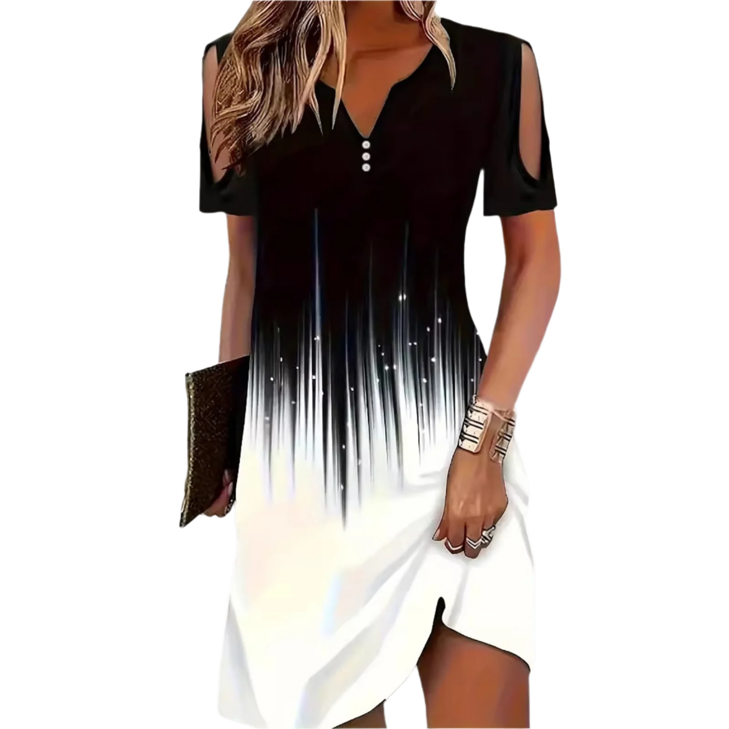 Elegant Printed V-Neck Dress – Casual Chic for Every Occasion