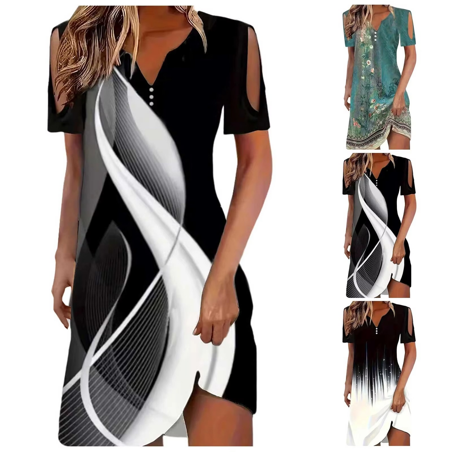 Elegant Printed V-Neck Dress – Casual Chic for Every Occasion