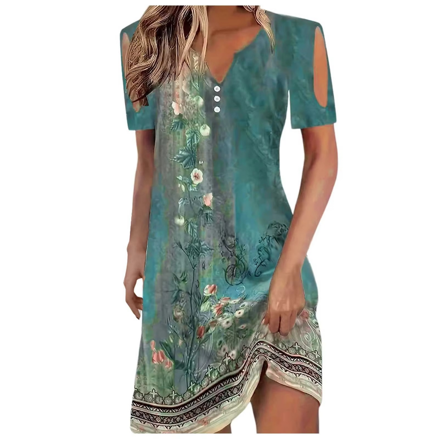 Elegant Printed V-Neck Dress – Casual Chic for Every Occasion