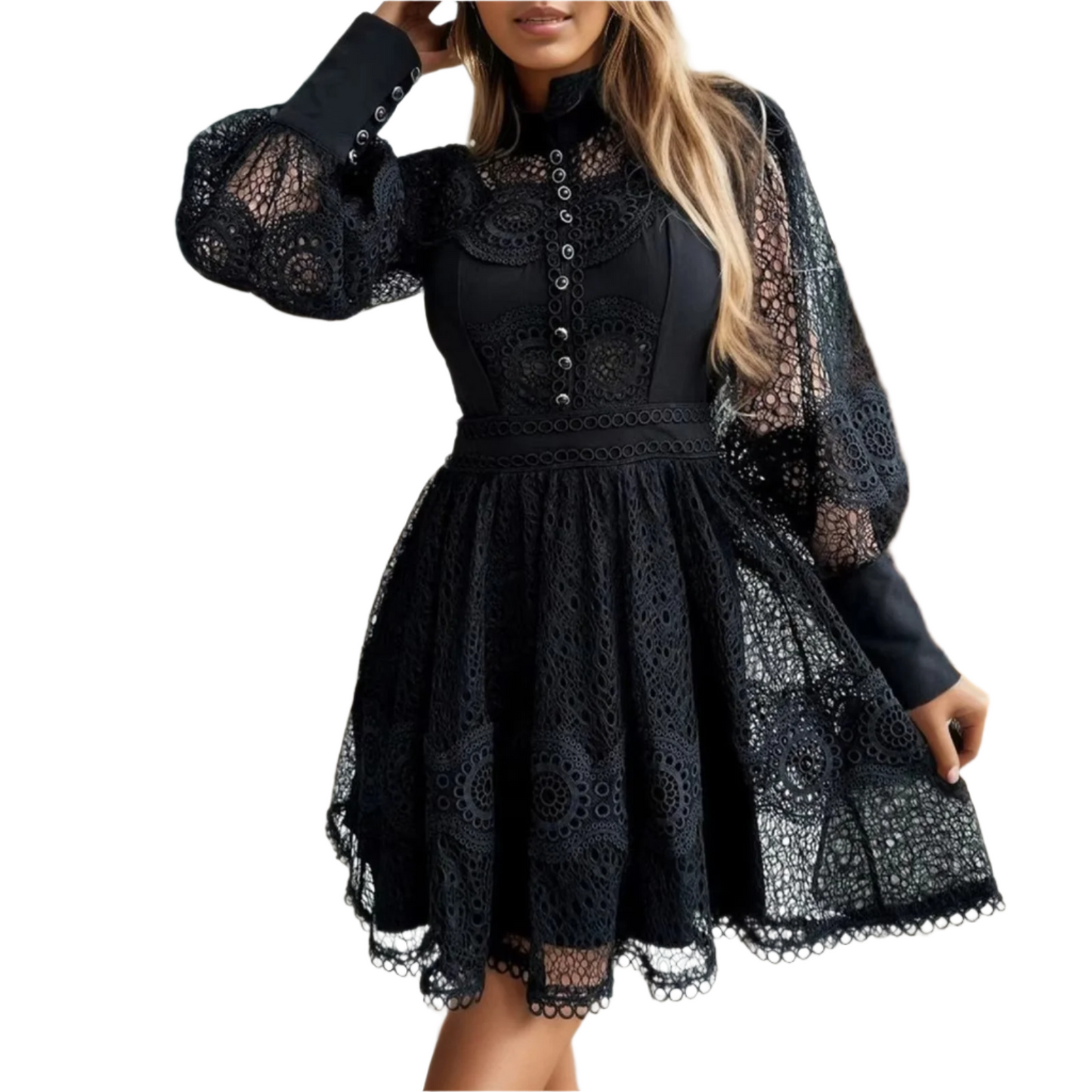 Elegant Hollow Out Lace Dress – Sophisticated Charm & Grace