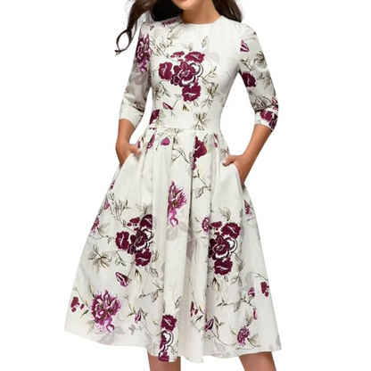 Vintage Floral A-Line Dress – Timeless Elegance & Grace