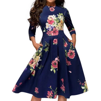 Vintage Floral A-Line Dress – Timeless Elegance & Grace