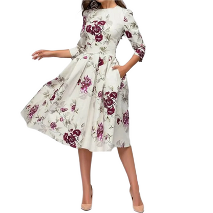Vintage Floral A-Line Dress – Timeless Elegance & Grace
