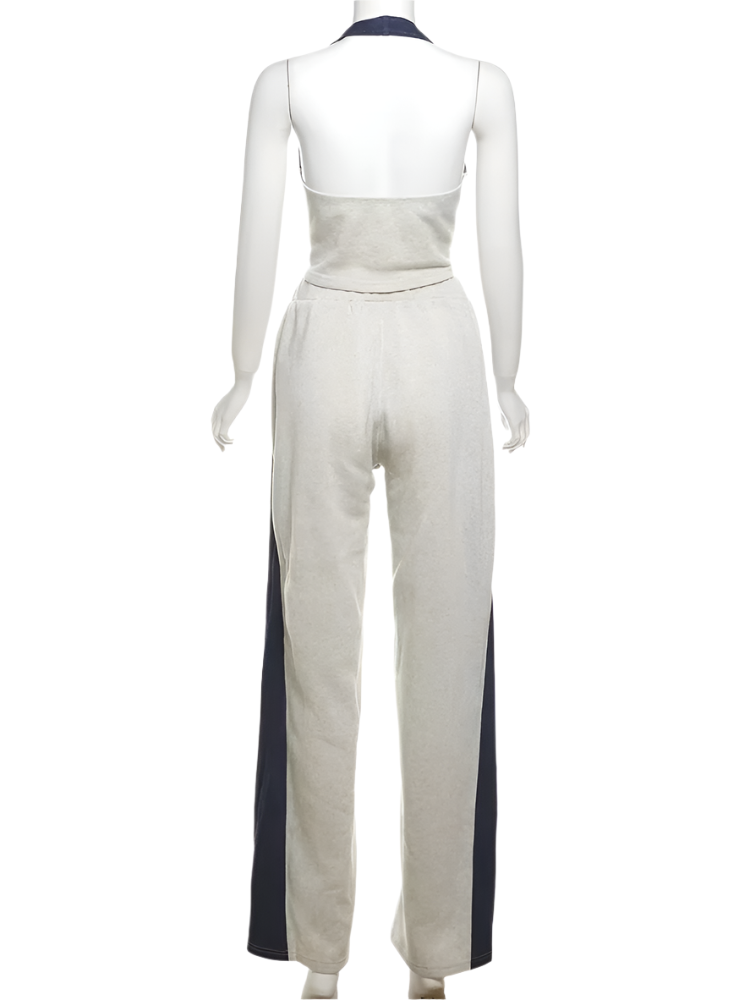 Sporty Zip Halter Tank & Straight-Leg Pants Set