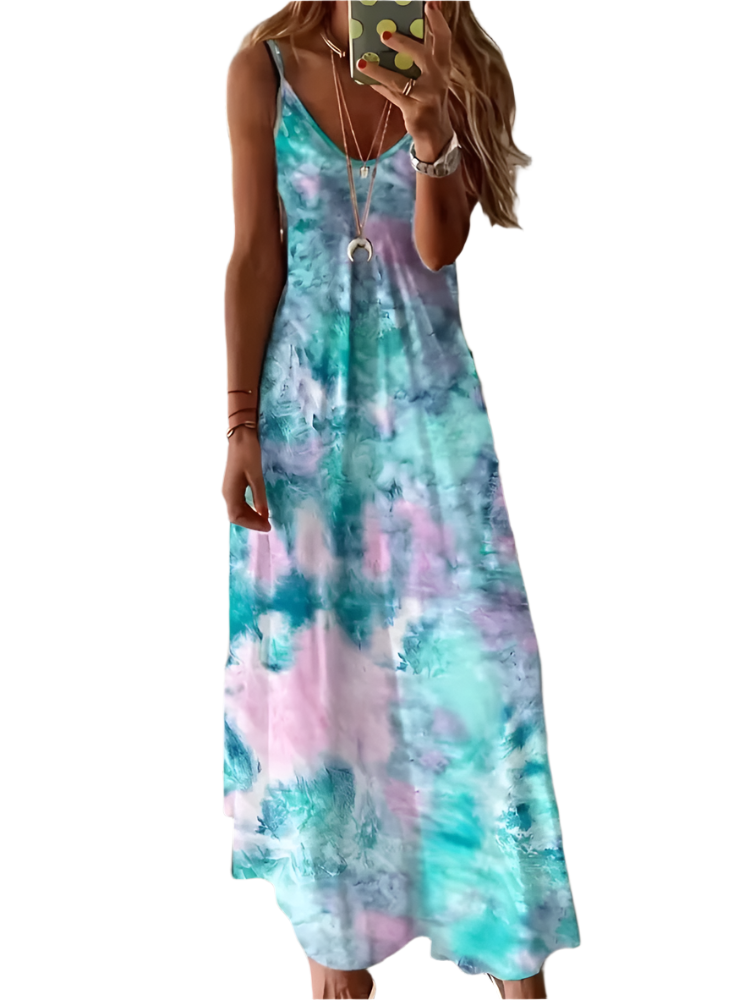 2024 Summer Tie-Dye Halter Maxi Dress – Beachside Elegance