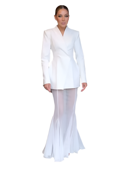 Urban Solid Blazer & Pleated Fishtail Skirt Set – Spring Fashion Suit