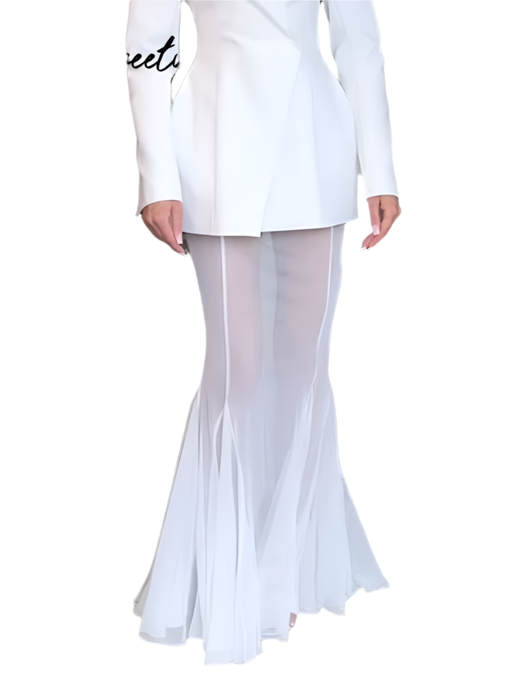 Urban Solid Blazer & Pleated Fishtail Skirt Set – Spring Fashion Suit