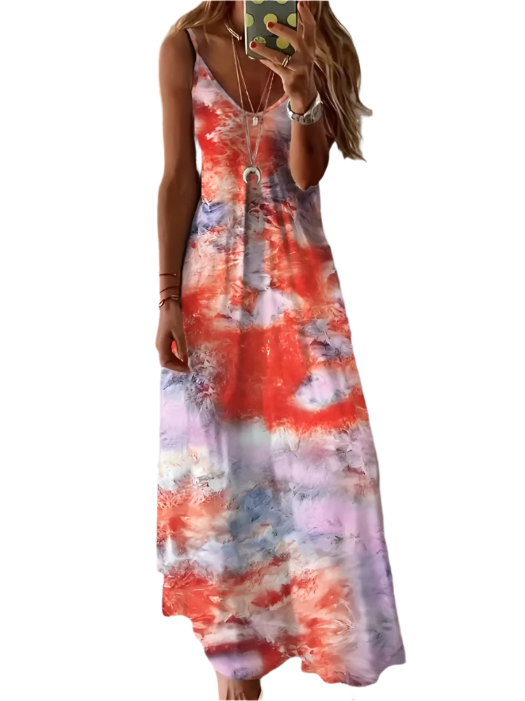 2024 Summer Tie-Dye Halter Maxi Dress – Beachside Elegance