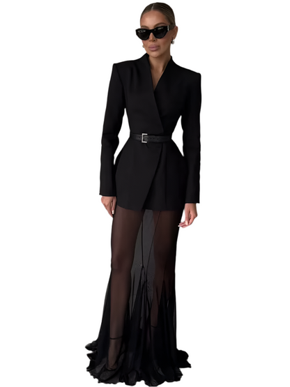 Urban Solid Blazer & Pleated Fishtail Skirt Set – Spring Fashion Suit