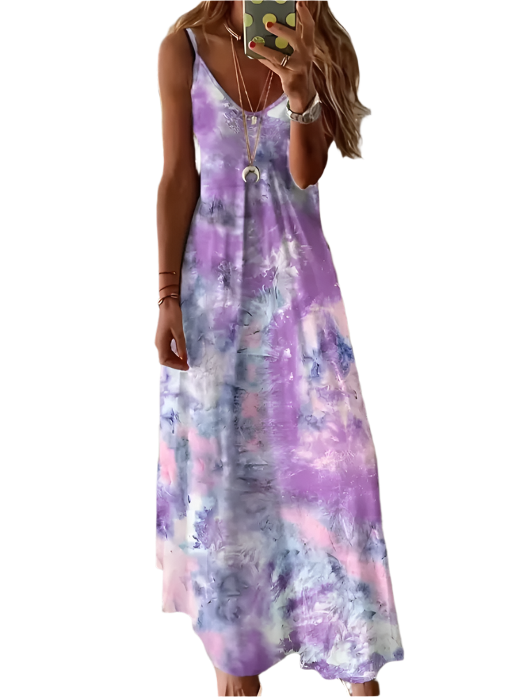 2024 Summer Tie-Dye Halter Maxi Dress – Beachside Elegance