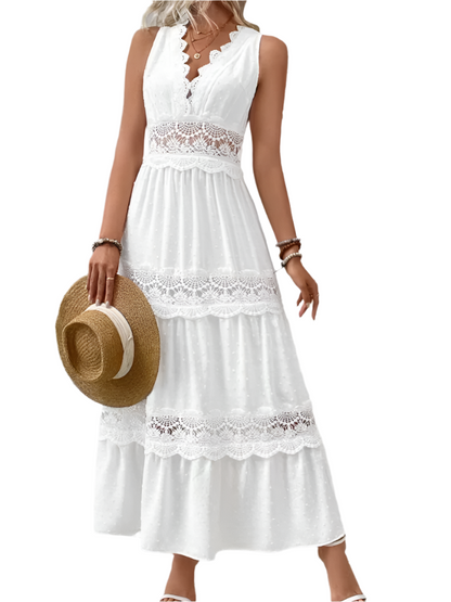 Elegant White Lace Maxi Dress – Timeless Party Glamour