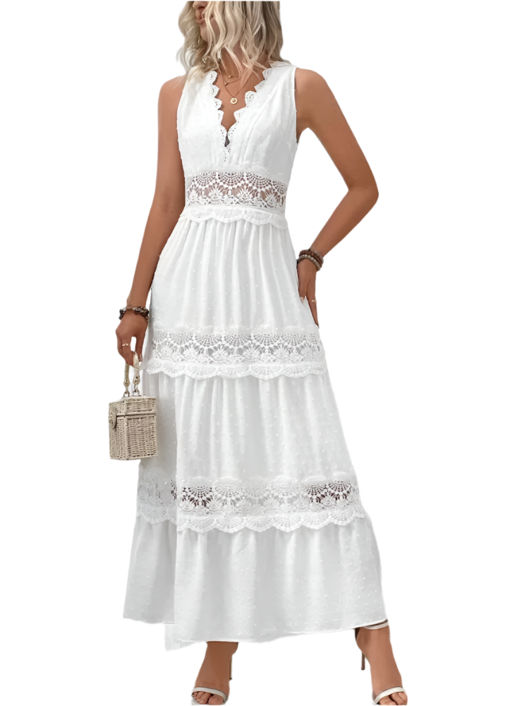 Elegant White Lace Maxi Dress – Timeless Party Glamour