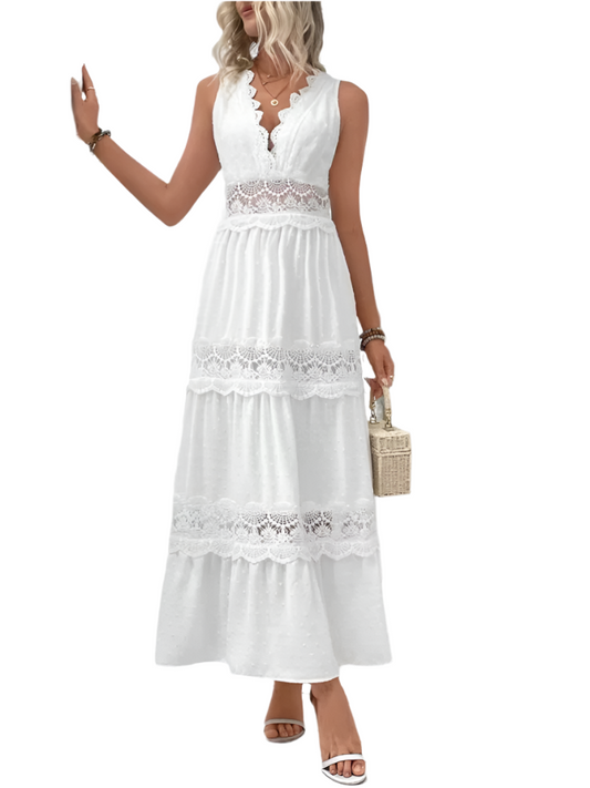 Elegant White Lace Maxi Dress – Timeless Party Glamour