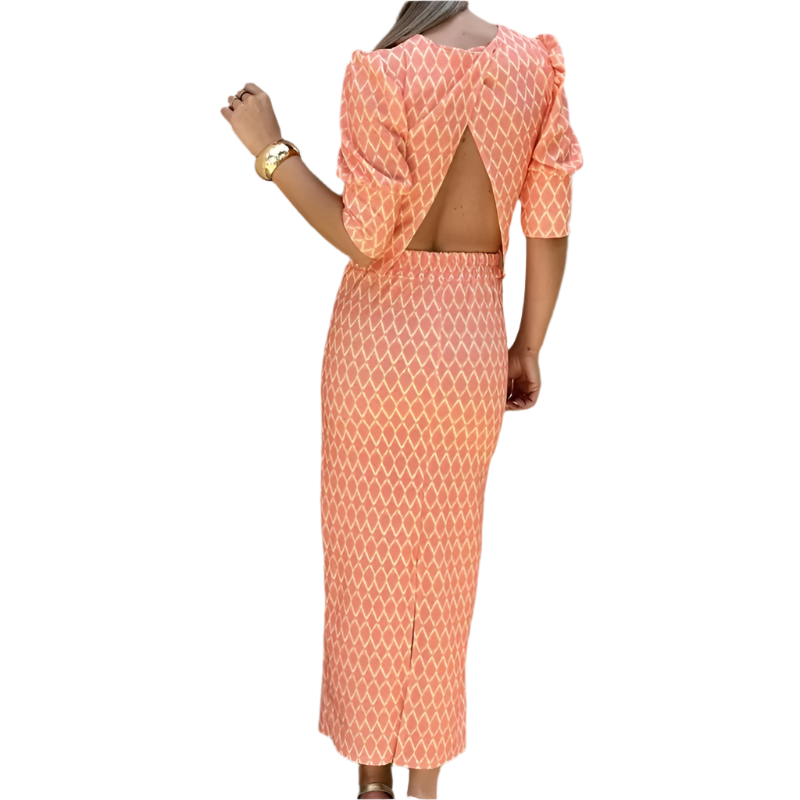 2-Piece Set – Puff Sleeve Top & Slit Skirt