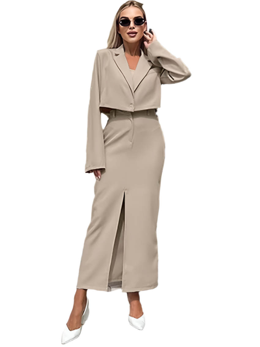 2-Piece Set – Crop Shirt & High-Waist Skirt