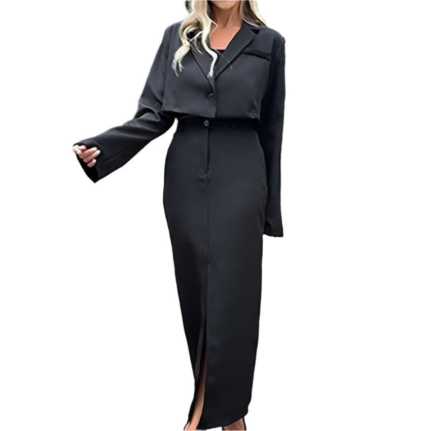 2-Piece Set – Crop Shirt & High-Waist Skirt
