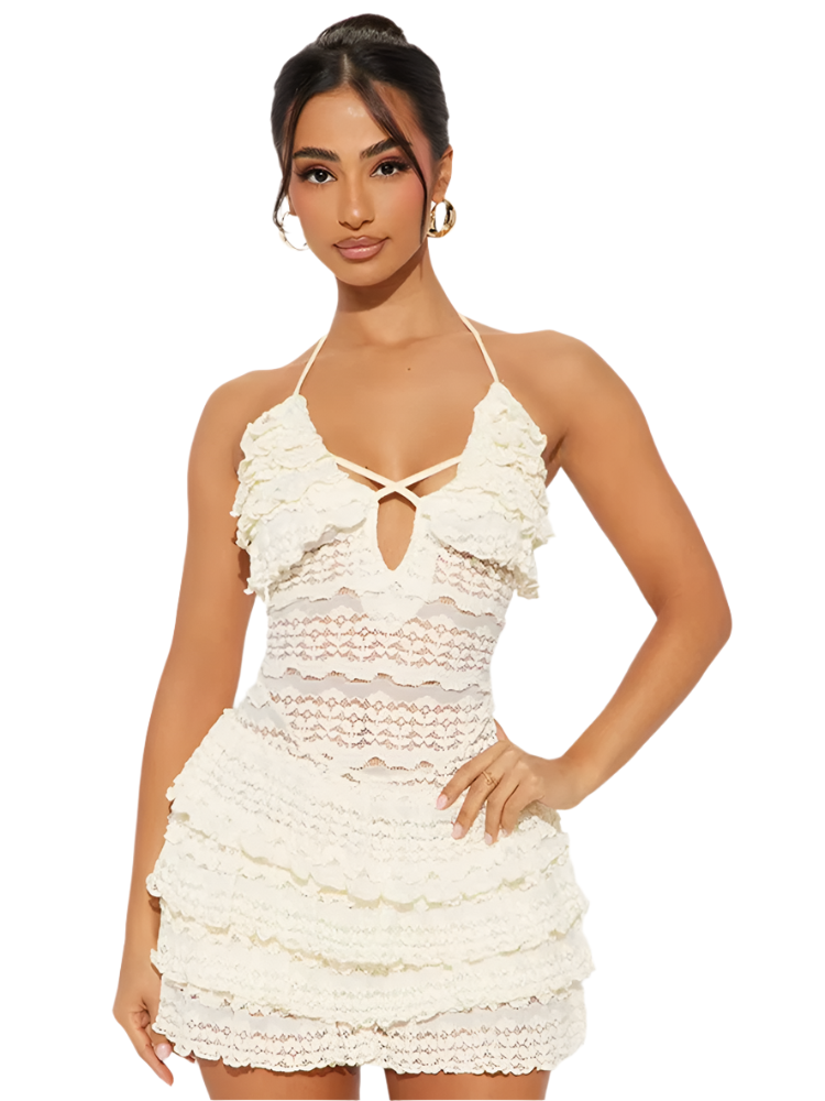 Deep V Neck Halter Mini Dress – Summer Chic