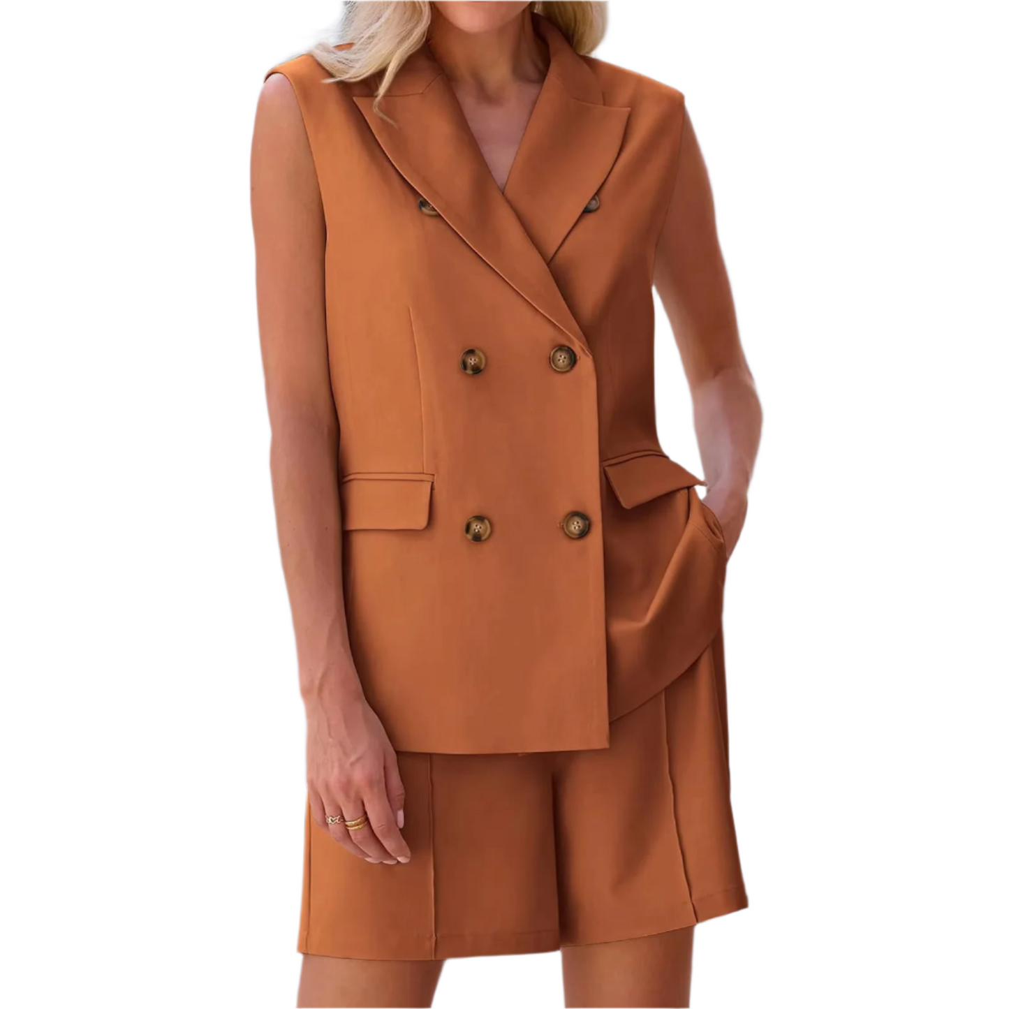 Linen 2-Piece Suit – Double-Breasted Blazer & Wide-Leg Pants