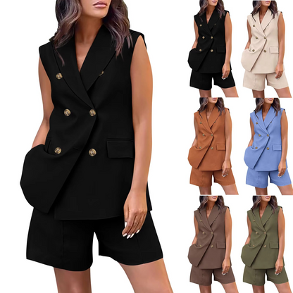 Linen 2-Piece Suit – Double-Breasted Blazer & Wide-Leg Pants