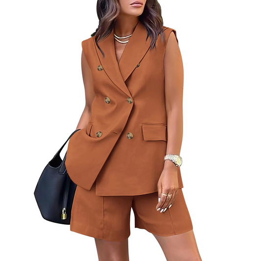 Linen 2-Piece Suit – Double-Breasted Blazer & Wide-Leg Pants