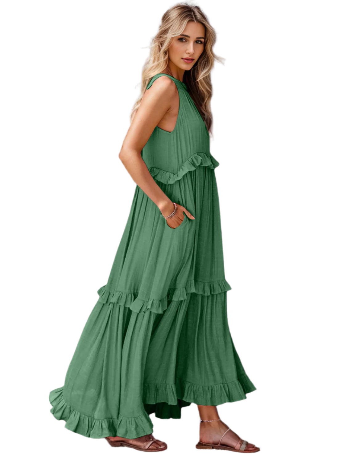 Ruffled Sleeveless Tiered Maxi