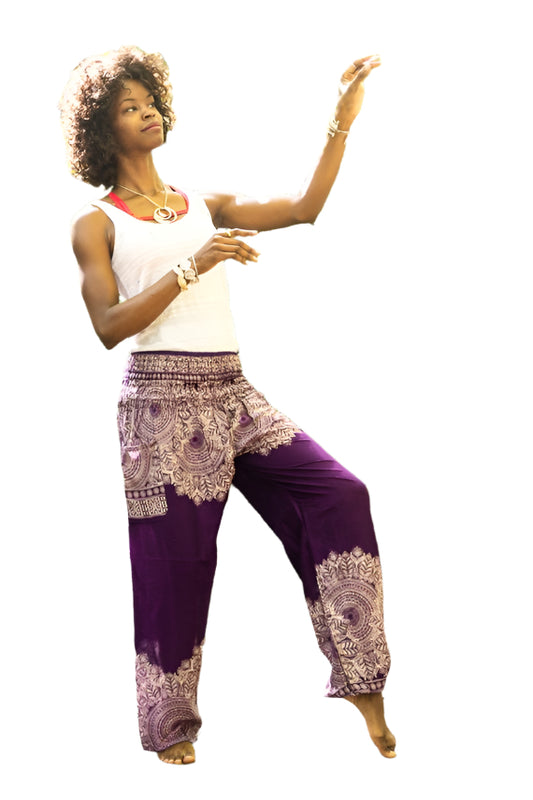 Purple FLORAL Women Boho Pants