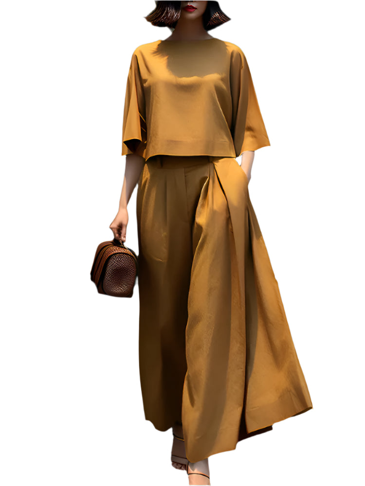 Two-Piece Blouse & Wide-Leg Pants Set