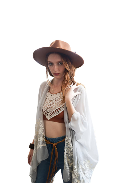 Wide Brim Leather Ribbon Bolero Hat